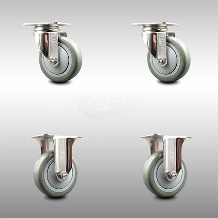 Service Caster 4 Inch 316SS Gray Polyurethane Wheel Swivel Top Plate Caster Rigid SCC, 2PK SCC-SS31620S414-PPUB-2-R-2